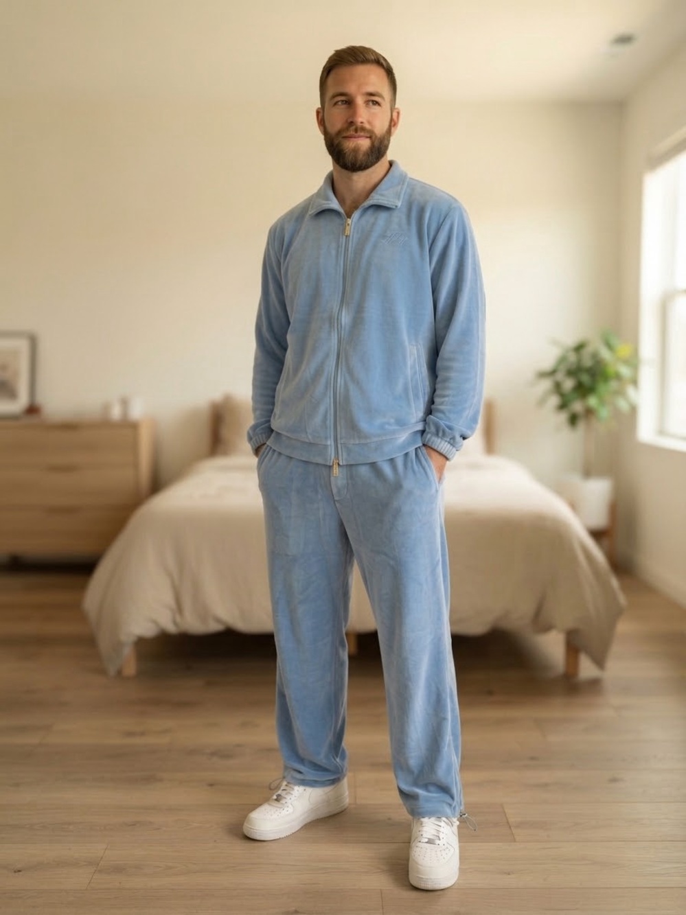 Men's set Jordan craig Light Blue Velour Track Pants - Casual Comfort
